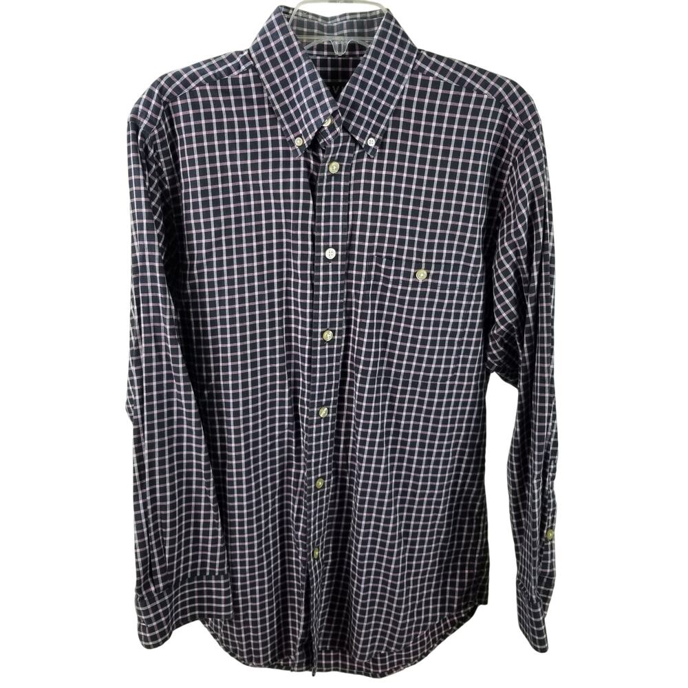 Orvis Men's Black Gray Pink Button Down Plaid Shirt Size Medium